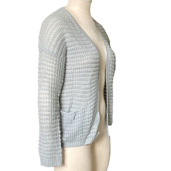 PINK ROSE S Gray Open Weave Pocket Cardigan Sweater Braid Accent 173H - Picture 3 of 8